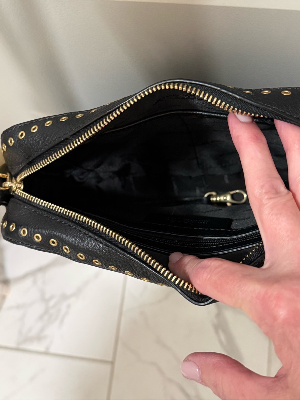 Michael Kors Black Leather Crossbody with Gold Stud Trim and Tassel - Picture 5 of 5
